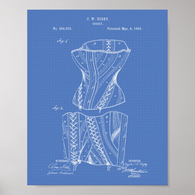 Corset 1884 Patent Art Blueprint Poster (Vorne)