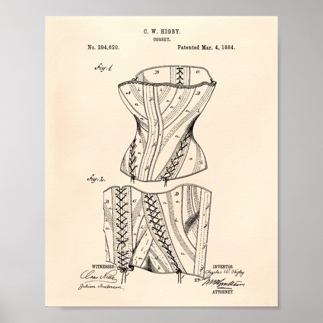 Corset 1884 Patent Art Old Peper Poster (Vorne)