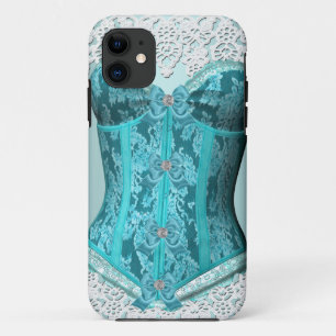 Corset Aquamarin Blue White Lace Damask Floral Case-Mate iPhone Hülle