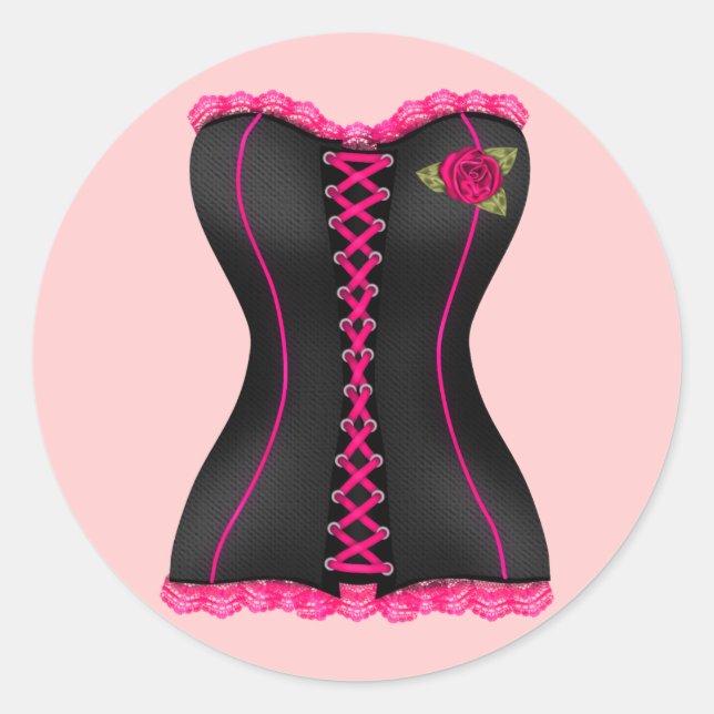Corset Black Pink Rosa Clubaufkleber Runder Aufkleber (Vorderseite)