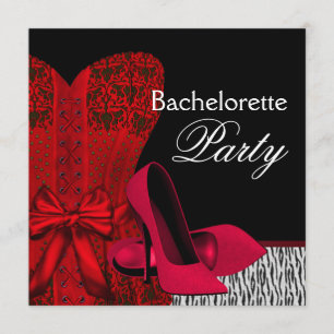 Corset High Heels Red Zebra Junggeselinnen-Abschie Einladung