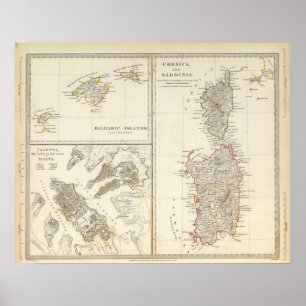 Corsica, Sardinia, Balearic Islands, Valletta Poster