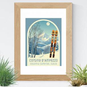 Cortina d’Ampezzo Dolomiti Superski Italien Skifah Poster