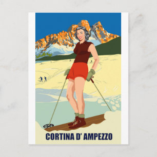 Cortina D' Ampezzo Ski Girl Postkarte