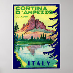 Cortina d'Ampezzo, Dolomiti Alpen, Italien, Vintag Poster
