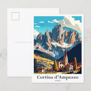 Cortina d'ampezzo Italien Reise Illustration Postkarte