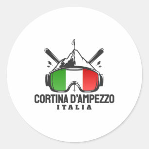 Cortina D'ampezzo Italien Retro Skigebiet Skigebie Runder Aufkleber