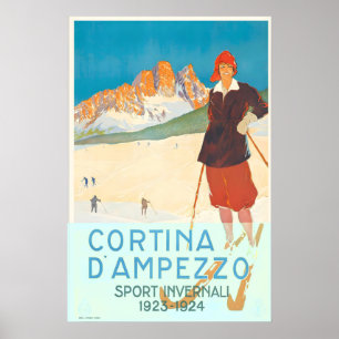Cortina d'Ampezzo Italien Skifahren Alpen Berge Poster