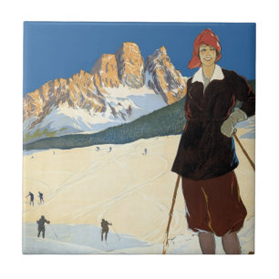 Cortina d'Ampezzo, Italien, Vintage Travel Ski Alp Fliese