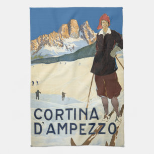 Cortina d'Ampezzo, Italien, Vintage Travel Ski Alp Geschirrtuch