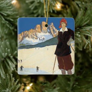 Cortina d'Ampezzo, Italien, Vintage Travel Ski Alp Keramikornament