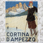 Cortina d'Ampezzo, Italien, Vintage Travel Ski Alp Puzzle<br><div class="desc">Vintages Beispiel für ein europäisches Reiseplakat aus Cortina d'Ampezzo,  Italien,  mit einer weiblichen Skifahrerin in einem Skigebiet in den italienischen Alpen.</div>