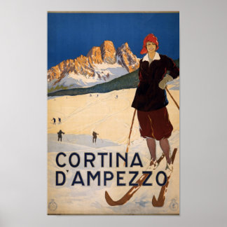 Cortina d'Ampezzo Vintage Reiseplaner Skifahren Poster
