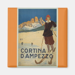 Cortina d'Ampezzo Vintager Skifahren-Plakat-Magnet Magnet