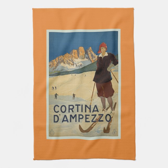 Cortina D'Ampezzo Vintages Skiplakat Geschirrtuch (Vertikal)