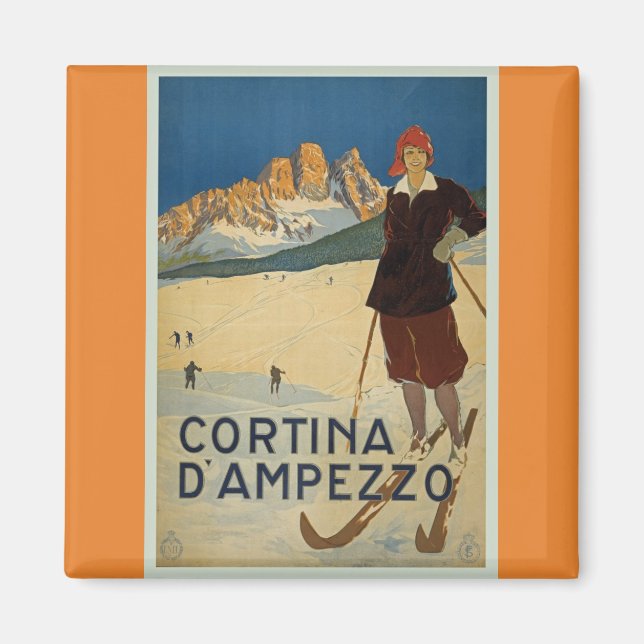 Cortina D'Ampezzo Vintages Skiposter Magnet (Vorne)