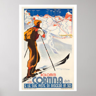 Cortina Dolomiten Italien Vintage Skiposter Poster