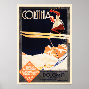 CORTINA Dolomiti for SKIING Vintag ENIT Italien Poster