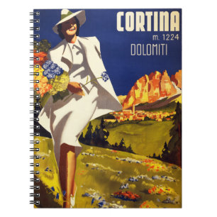 Cortina Dolomiti Italien Vintage Poster Restaurier Notizblock