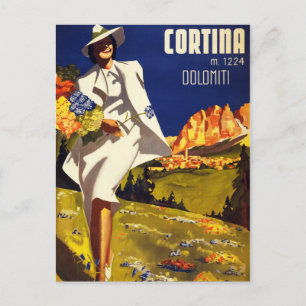 Cortina Dolomiti Italien Vintage Poster Restaurier Postkarte