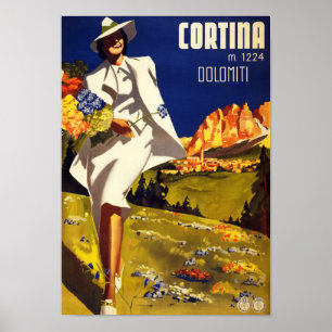 Cortina Dolomiti Italien Vintage Poster Zurück in
