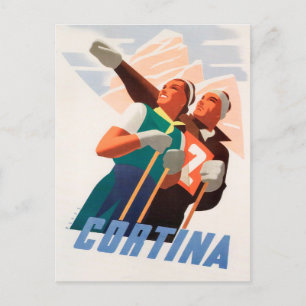 Cortina, Italien Schnee Skifahren Vintage Reise Po Postkarte