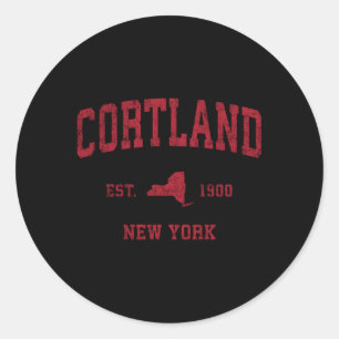 Cortland New York NY Sports Red Print Runder Aufkleber