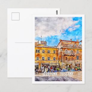 Cortona Toskana Italien Reiseort Wasserfarbe Postkarte
