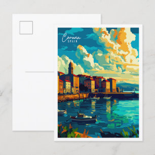Coruna Spain Vintage Reise Illustration Postkarte