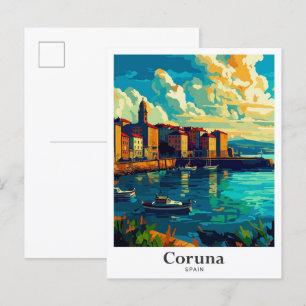 Coruna Spanien Vintage Reiseillustration Postkarte