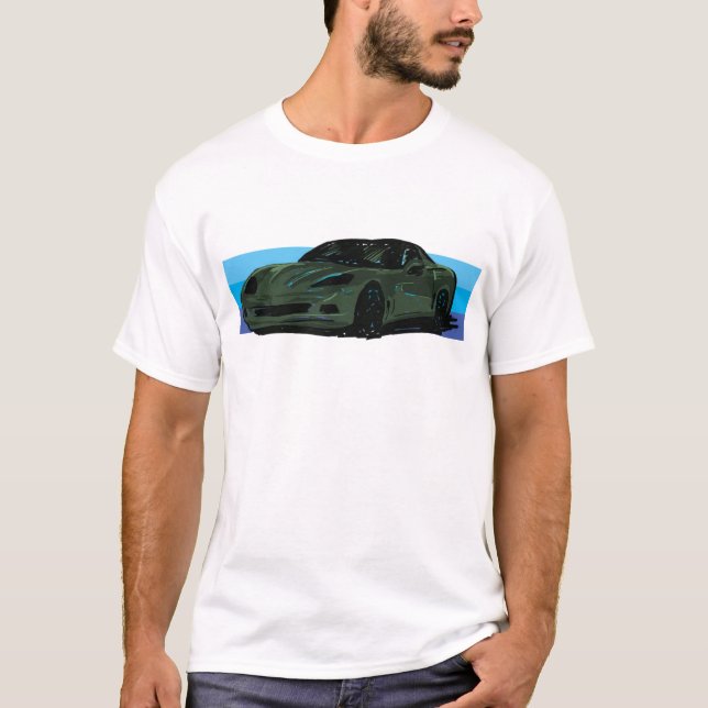 Corvette C6 Dunkelgrüne Sportscar mit blauem Strei T-Shirt (Vorderseite)