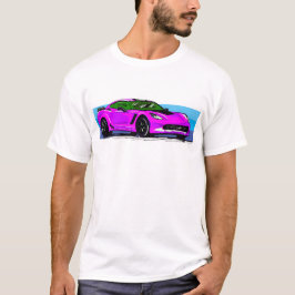Corvette C7 Pink Sportscar mit blauem Streifen T-Shirt