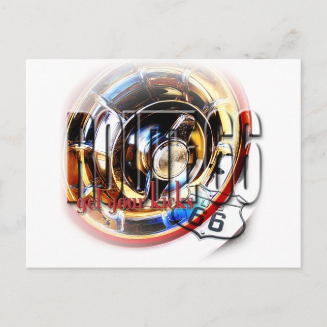 Corvette Hubcap - Route 66 Postkarte (Vorderseite)