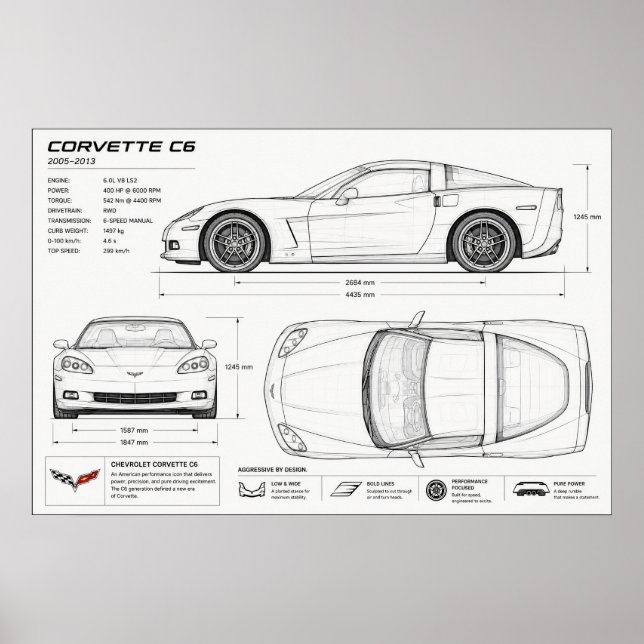 Corvette technische Konstruktion Poster (Vorne)