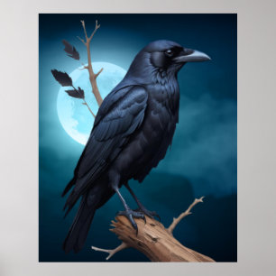 Corvid Crows Bird Nature Moonlight Poster