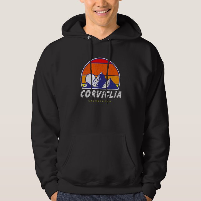 Corviglia Graubünden Schweiz Retro 80er Skiho Hoodie (Vorderseite)