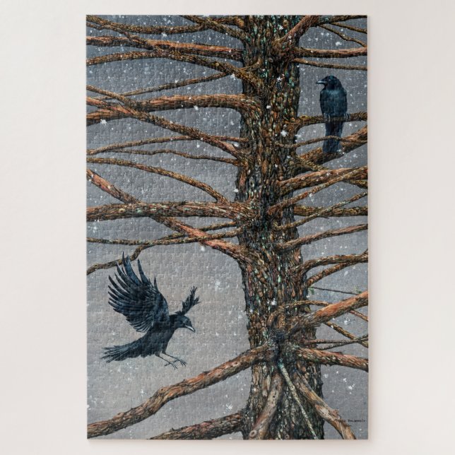 Corvus Corvidae und das Puzzle Cedar Jigsaw (Vertikal)