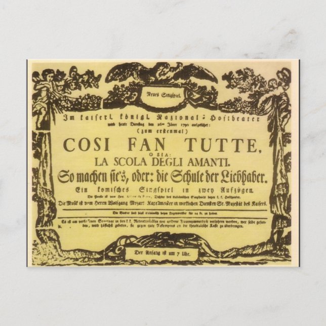 Così Fan Tutte Playbill (Mozart) Postkarte (Vorderseite)