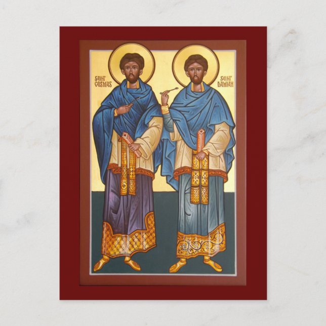 Cosmas und Damian Icon Gebet Card Postkarte (Vorderseite)