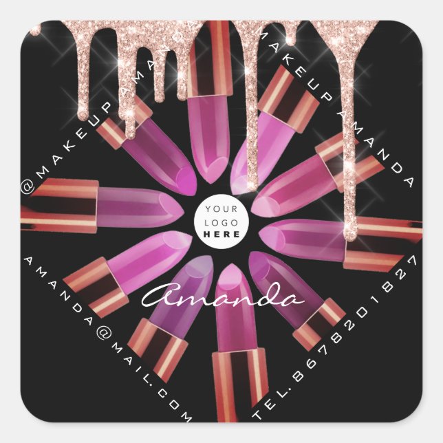 Cosmetic Makeup Artist Pink Lipstick Logo Tropfen Quadratischer Aufkleber (Vorderseite)
