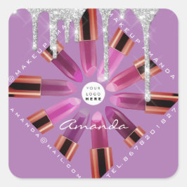 Cosmetic-Makeup-Künstler Pink-Lipstick-Logo-DripGr Quadratischer Aufkleber