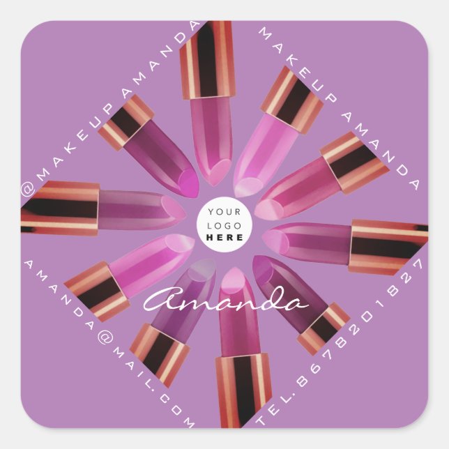 Cosmetica Makeup Rose Gold Lipsticks Lavendel Quadratischer Aufkleber (Vorderseite)