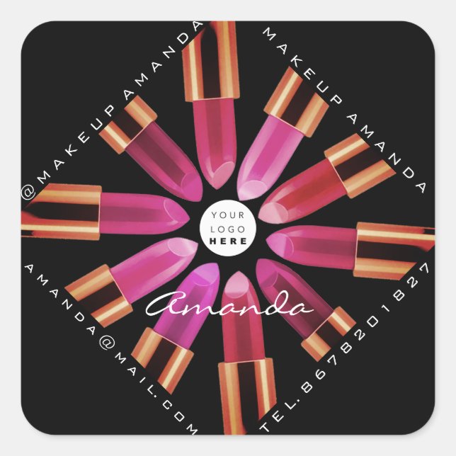 Cosmetica Makeup Shop Gold Pink Lipstick Beilage Quadratischer Aufkleber (Vorderseite)
