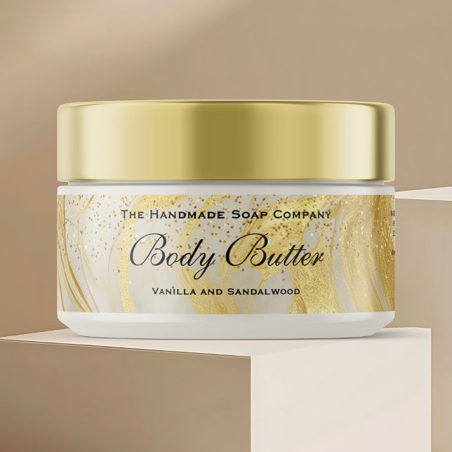 Cosmetics Body Butter Jar Label Ivory Gold glitter (Von Creator hochgeladen)