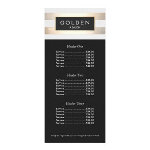 Cosmetologin Gold Stripes Hair Salon a Price Menu Werbekarte