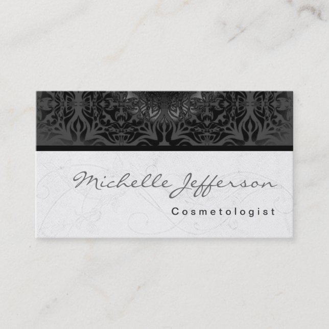 Cosmetologin Script Gray Pattern Business Card Visitenkarte (Vorderseite)