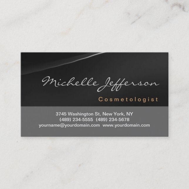 Cosmetologin Script Grey Black Business Card Visitenkarte (Vorderseite)