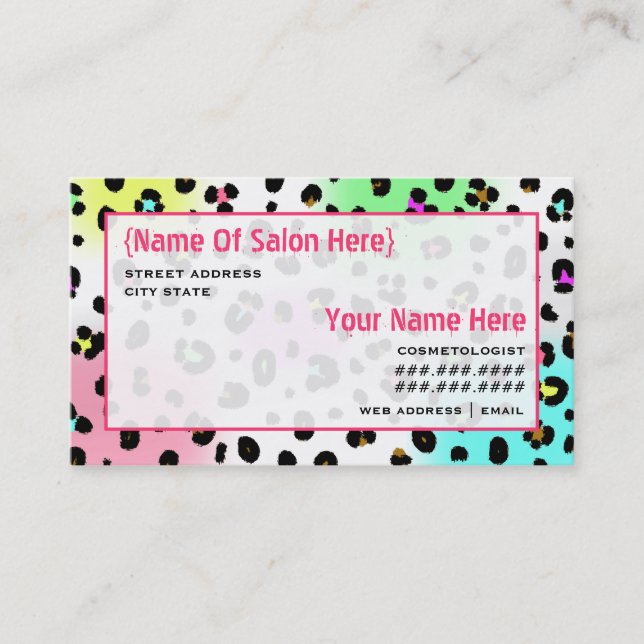 Cosmetologist-Salon-Verabredungs-Neonleopard-Druck Terminkarte (Vorderseite)
