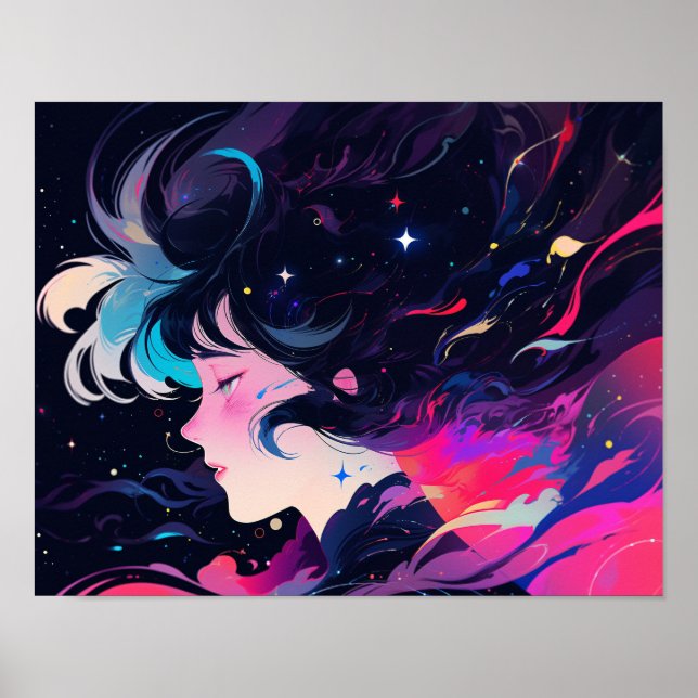 Cosmic Abstract Anime Girl Poster (Vorne)