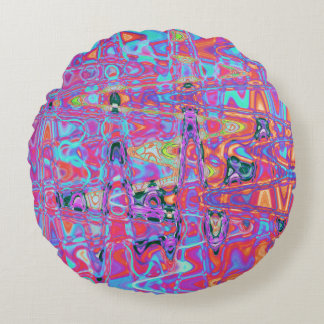 Cosmic Abstract Rainbow Colors Retro Ripples Rundes Kissen